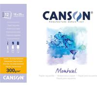 Patq-Canson Montval - Bloc 12 Feuilles Papier Aquarelle Grain Fin - 18 X 25 Cm - 300g/M² - Blanc