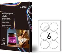 PATQ-Étiquette Autocollante Ronde Mate Blanche A4, 80 mm, 30 Feuilles, Papier Adhésif Imprimable pour Imprimantes Laser & Jet d'encre, 6 Étiquettes par Feuille