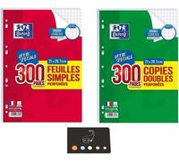 Patq-Lot De 300 Feuilles Simples + 300 Copies Doubles Grand Carreaux Seyès Perforées A4 + 1 Index Adhésif Blumie