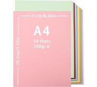 Patq-Lot De 50 Papier Cartonné Couleur, Feuilles De Carton Coloré 200 G/M² - Format A4-10 Couleurs - 21 X 29,7 Cm - Papier Pour Cartes - Pour Bricolage, Décoration Créative