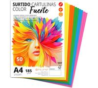 Patq-Ofituria - Cartons Colorés A4, Feuilles Colorées Pour Loisirs Créatifs, Éducation, Maison, Art Ou Bureau - Tons Vifs (50 Feuilles, Assortiment Vif)