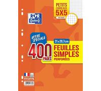 Patq-Oxford Lot De 400 Pages Feuilles Simples Petits Carreaux 5x5 Format A4 (21x29,7cm) Perforées
