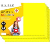 PATQ-Papier A3 Couleur - Feuilles A3 80g Pour Imprimante Jet d'Encre et Laser, Ramette Papier Pour Loisirs Créatifs, Bricolage et Décoration M-office (100 feuilles, Jaune Fluo)