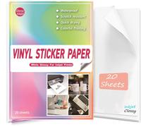 PATQ-Papier autocollant en vinyle imprimable et imperméable pour imprimante à jet d'encre - 20 feuilles A4 brillantes pour autocollants blancs pour Cricut - garde l'encre agréable et sèche rapidement