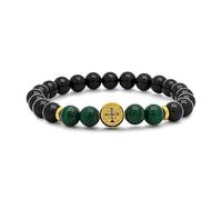 PATRICIA TRENDY Bracelet médaille croix Saint Benito tourmaline noire et malachite - Bracelets énergétiques pour femme et homme - Fil élastique avec boules de 8 mm - Amulette contre les mauvaises