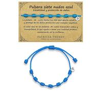 PATRICIA TRENDY - Bracelets à sept nœuds bleus originaux - Porte-bonheur - Prospérité famille amis couples - Contre le mauvais œil (bleu), Ajustable de 11 cm hasta 28 cm, Nylon