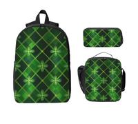 Patrick Clover Ensemble sac à dos pour filles et garçons avec sac à déjeuner, trousse à crayons, feuilles vertes, 3 sacs d'école, boîte à déjeuner isotherme, cadeau pour homme et femme