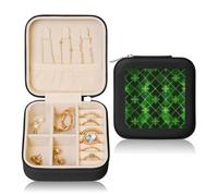 Patrick Clover Petite boîte à bijoux en cuir synthétique avec feuilles vertes pour femmes et filles - Étui de rangement pour bagues, boucles d'oreilles, colliers et bracelets