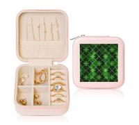 Patrick Clover Petite boîte à bijoux en cuir synthétique avec feuilles vertes pour femmes et filles - Étui de rangement pour bagues, boucles d'oreilles, colliers et bracelets