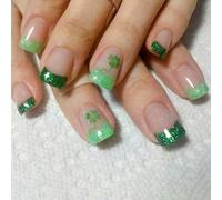 Patrick Day Press Sur Ongles French Ongles Tip Square Faux Trèfle Autorités Concevoir Couverture Complète Acrylique Guérison Patrick Press Sur Ongles