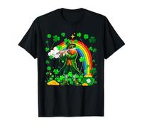 Patrick's Day Irish Man Playing Flute Instrument Rainbow T-Shirt