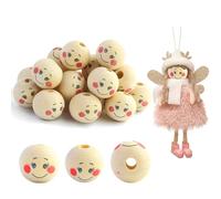 PATRICKWHITE 20 Pièce Perles en Bois naturel de 20 mm avec visage,Perles rondes avec trou,Visage Perles Smiley Beads Perle,Rondes Visage Souriant Boule,pour Bijoux, Bracelets, Colliers