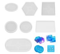 PATRICKWHITE 7 Pièce Moules en Résine en Silicone,Kit de Pièces Moules en Résine Tailles Différentes,Moule à Plateaux de Rangement,Moulle Resine Epoxy Plateau,pour Verres, Plateaux