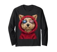 Patriot Golden Doodle Closeup Portrait US Flag Lunettes de Soleil Manche Longue