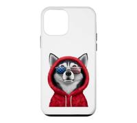 Patriot Husky Closeup Portrait American Flag Lunettes de Soleil Coque pour iPhone 12 Mini