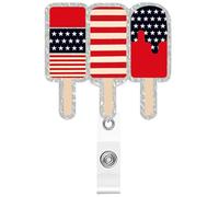 Patriotic Badge Reels-Glitter American Flag Retractable ID Holder, 4th Of July Pendant Clip, Suit Jacket Nurse Accessory, Swivel Alligator Clip, School Office Work Supplies | For Teachers
