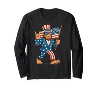 Patriotic Bigfoot Rocks 4th of July Funny Sasquatch USA Flag Manche Longue