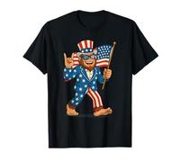 Patriotic Bigfoot Rocks 4th of July Funny Sasquatch USA Flag T-Shirt