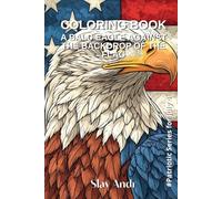 Patriotic coloring page for Independence Day or July 4th - A bald eagle against the backdrop of the flag - A close-up of the proud silhouette of ... stripes of the national flag fluttering behi