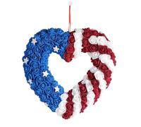 Patriotic Fourth July Wreath Polyester Foam Cloth Frontdoor Hanging Decoration Summer Memorial Day Accent 33cm Heart 36cm Star Porch Window Wall Terrace Americana Ornament Display
