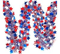 Patriotic Garland - 33ft Lighted Holiday Garland Fireplace Decor | 4th of July Stair Railing Decorations for Indoor Outdoor Party Gathering Stair Railing Mantel Fireplace Bar Celebration