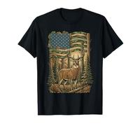 Patriotic Hunting Camo Flag Whitetail Buck Deer Hunter T-Shirt