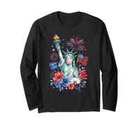 Patriotic Lady Liberty Bubble Gum American Flag Art Tee Manche Longue
