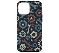 Patriotic Mechanic Gear Pattern USA Flag American Industrial Pattern Coque pour iPhone 12 Pro Max