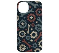 Patriotic Mechanic Gear Pattern USA Flag American Industrial Pattern Coque pour iPhone 14 Plus