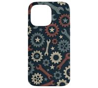 Patriotic Mechanic Gear Pattern USA Flag American Industrial Pattern Coque pour iPhone 14 Pro Max