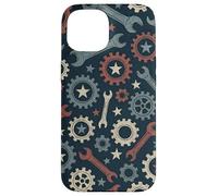 Patriotic Mechanic Gear Pattern USA Flag American Industrial Pattern Coque pour iPhone 15