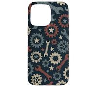Patriotic Mechanic Gear Pattern USA Flag American Industrial Pattern Coque pour iPhone 15 Pro Max