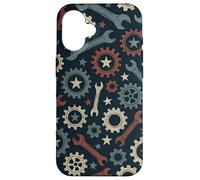 Patriotic Mechanic Gear Pattern USA Flag American Industrial Pattern Coque pour iPhone 16