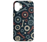 Patriotic Mechanic Gear Pattern USA Flag American Industrial Pattern Coque pour iPhone 16 Plus