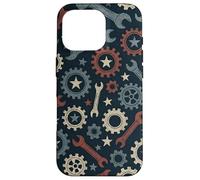 Patriotic Mechanic Gear Pattern USA Flag American Industrial Pattern Coque pour iPhone 16 Pro
