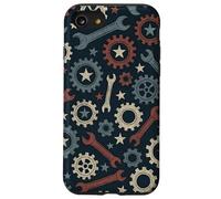 Patriotic Mechanic Gear Pattern USA Flag American Industrial Pattern Coque pour iPhone SE (2020) / 7/8