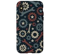 Patriotic Mechanic Gear Pattern USA Flag American Industrial Pattern Coque pour iPhone X/XS