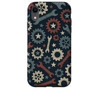 Patriotic Mechanic Gear Pattern USA Flag American Industrial Pattern Coque pour iPhone XR