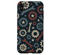 Patriotic Mechanic Gear Pattern USA Flag American Industrial Pattern Coque pour iPhone XS Max