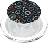 Patriotic Mechanic Gear Pattern USA Flag American Industrial Pattern PopSockets PopGrip pour MagSafe