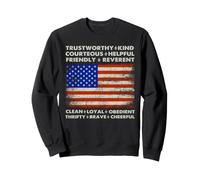Patriotic Scout Values Drapeau américain Devise Mots Kind Brave Sweatshirt