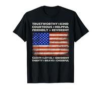 Patriotic Scout Values Drapeau américain Devise Mots Kind Brave T-Shirt