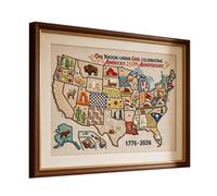 Patriotic Us Map Embroidery Kit, 250th Commemorative Set, 12 Inch Wood Hoop with Reinforced Build, Cross Stitching, Home Accessory with Americana Style, Tool for Veterans Family