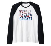 Patriotic USA American Flag, Cricket Sports Fan Manche Raglan