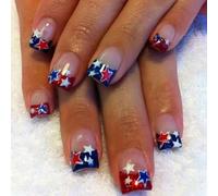 Patriotique Short Square Faux Nails French Tip Press Sur Les Couvertures Complètes Fake Independence Day Colues Le Jour De L'indépendance Presse De Pourboire Française Sur Ongle