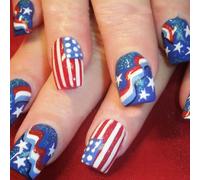 Patriotique Short Square Faux Nails French Tip Press Sur Les Couvertures Complètes Fake Independence Day Colues Le Jour De L'indépendance Presse De Pourboire Française Sur Ongle