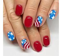 Patriotique Short Square Faux Nails Presse De Pointe Française Sur Les Clous Couvertures Complètes Fake Independence Day Colues Sur Un Faux Ongle Artificiel