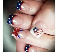 Patriotique Short Square Faux Nails Presse De Pointe Française Sur Les Clous Couvertures Complètes Fake Independence Day Colues Sur Glues Nail