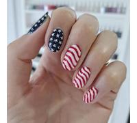 Patriotique Short Square Faux Nails Presse Pointe Française Sur Les Clous Couvertures Complètes Faux Nails Independence Day Colues Sur Des Clous Sur Ongles