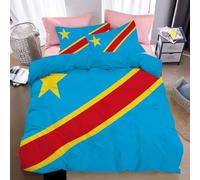 patriotisme Drapeau de la République démocratique du Congo Housse de Couette 140x200cm Bleu Clair Réversible Parure de Lit 1 Personne Microfibre Enfant Adulte avec 1 Taie d'oreiller